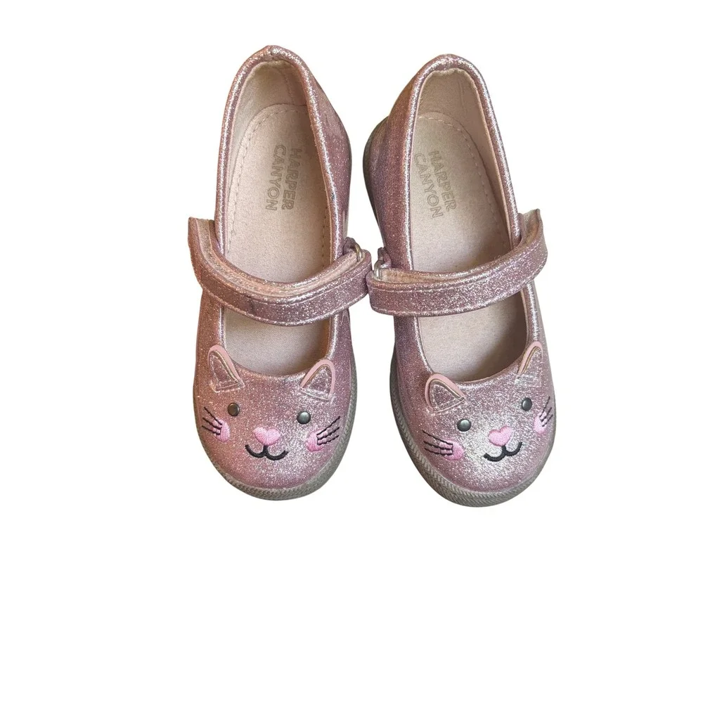 Harper Canyon Toddler Girls Pink Glitter Kitty Cat Mary Jane Flats Size 7
